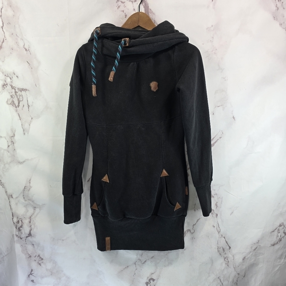 Naketano Dress Women Small Black Brown Sweatshirt Hoodie Lange VIII Tunic Long